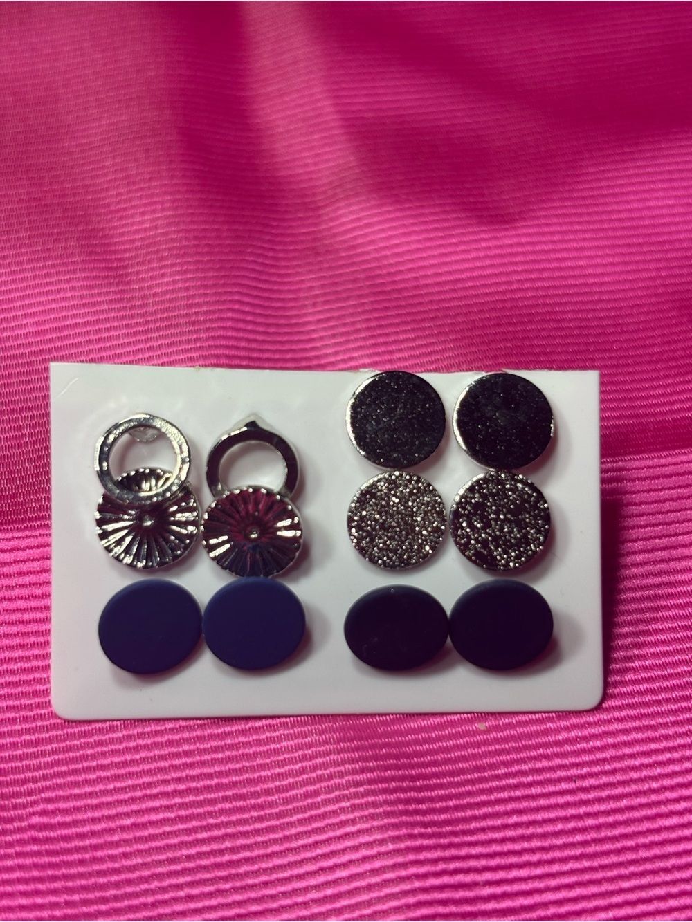 6 New Mixed Stud Earring Set in Silver & Navy